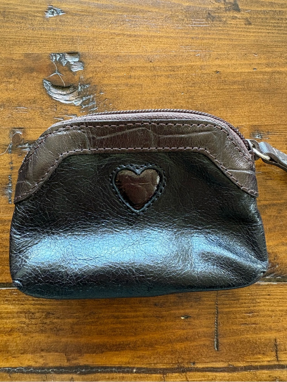 Brighton Dark Brown Leather Coin Pouch with Heart Accent